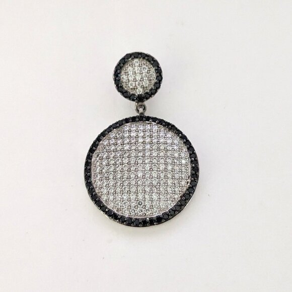 925 Sterling Silver Clear Pave Diamond Dual Circle Graduated Pendant
